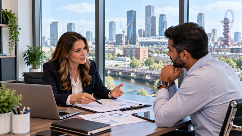 Tax Consultant in Newham UK meeting a local business owner