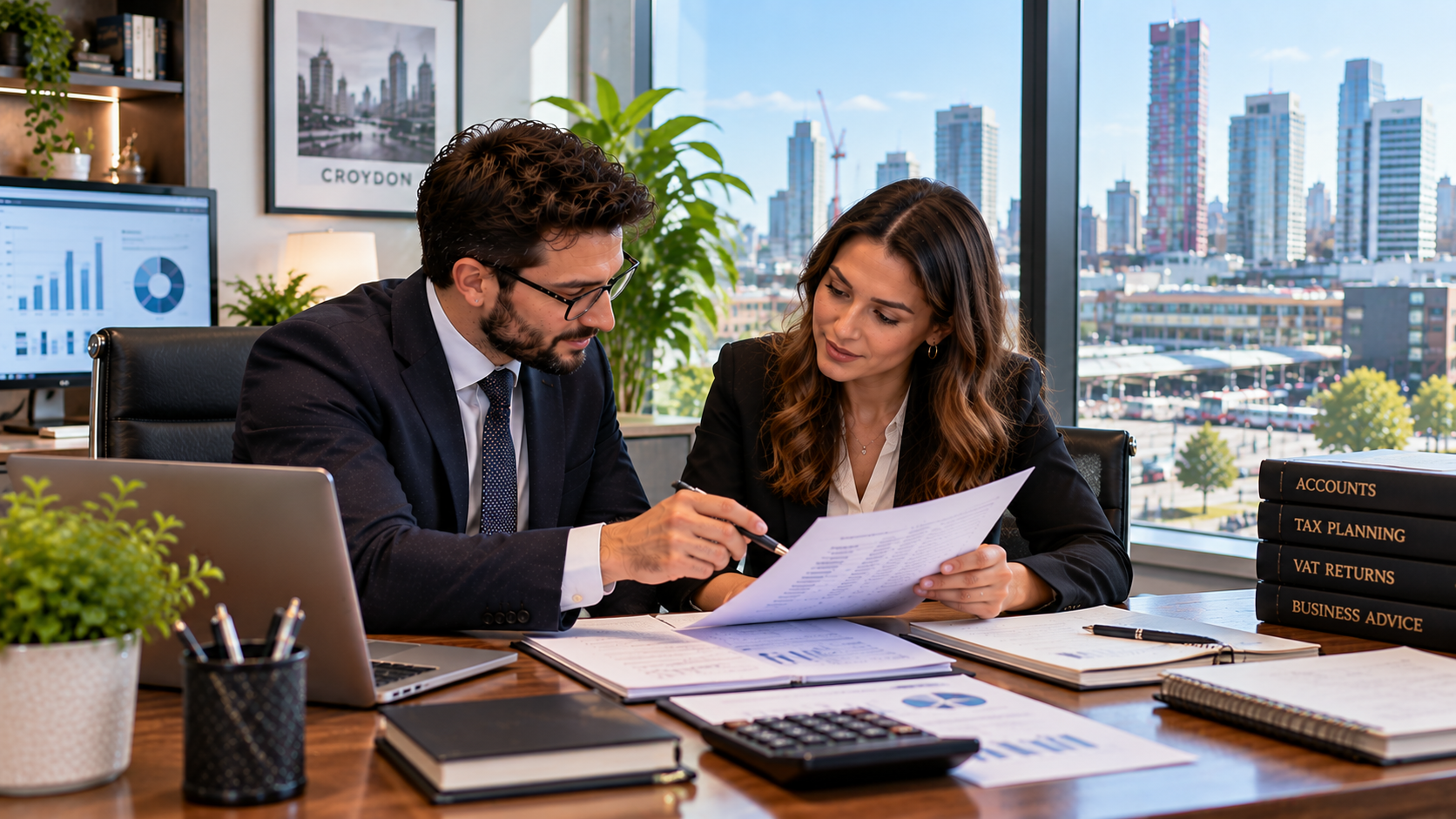 Professional tax consultants in Croydon reviewing client accounts