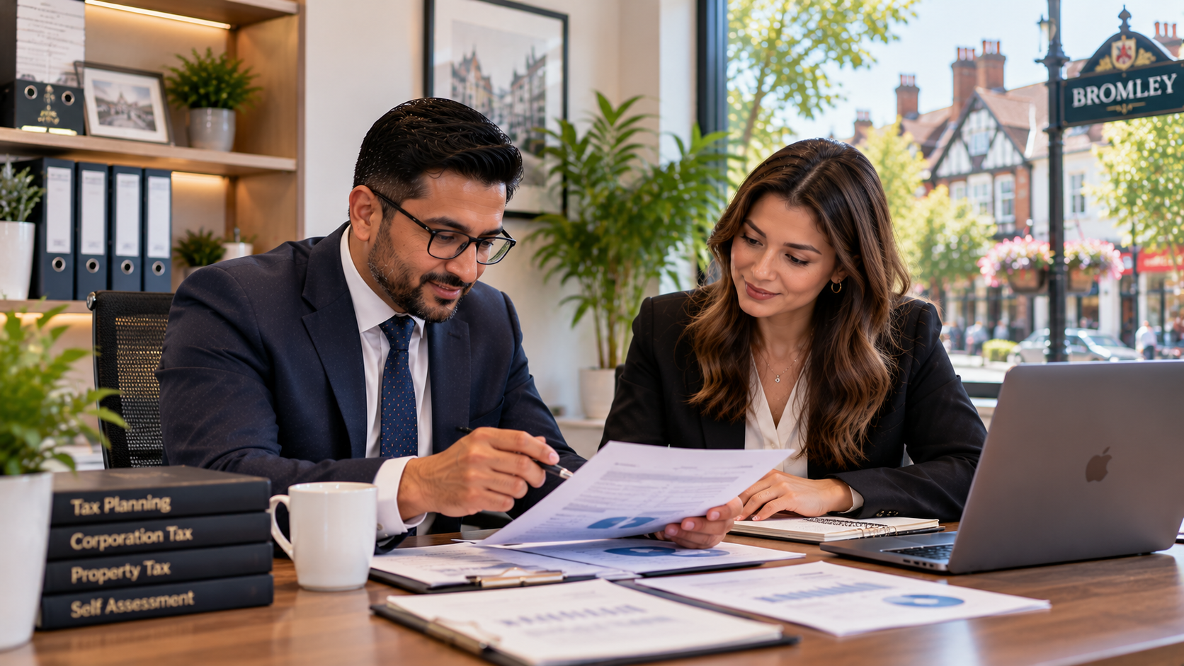 Professional tax consultants in Bromley reviewing client accounts
