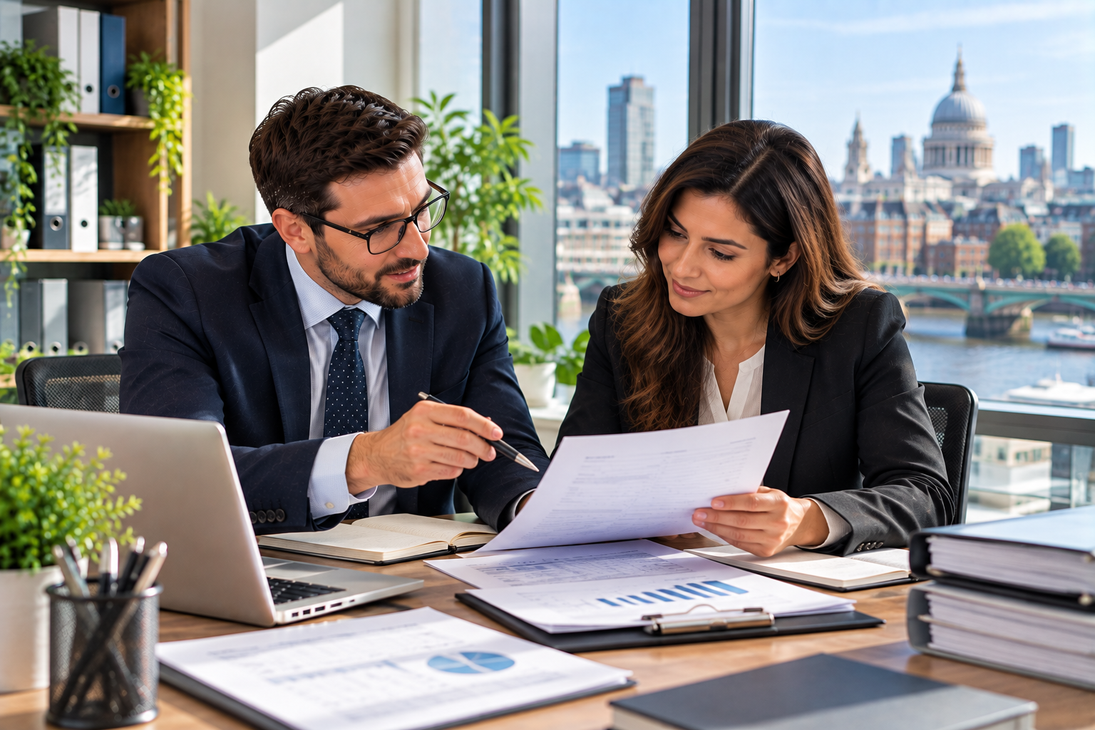 Professional tax consultants in Southwark reviewing a client file
