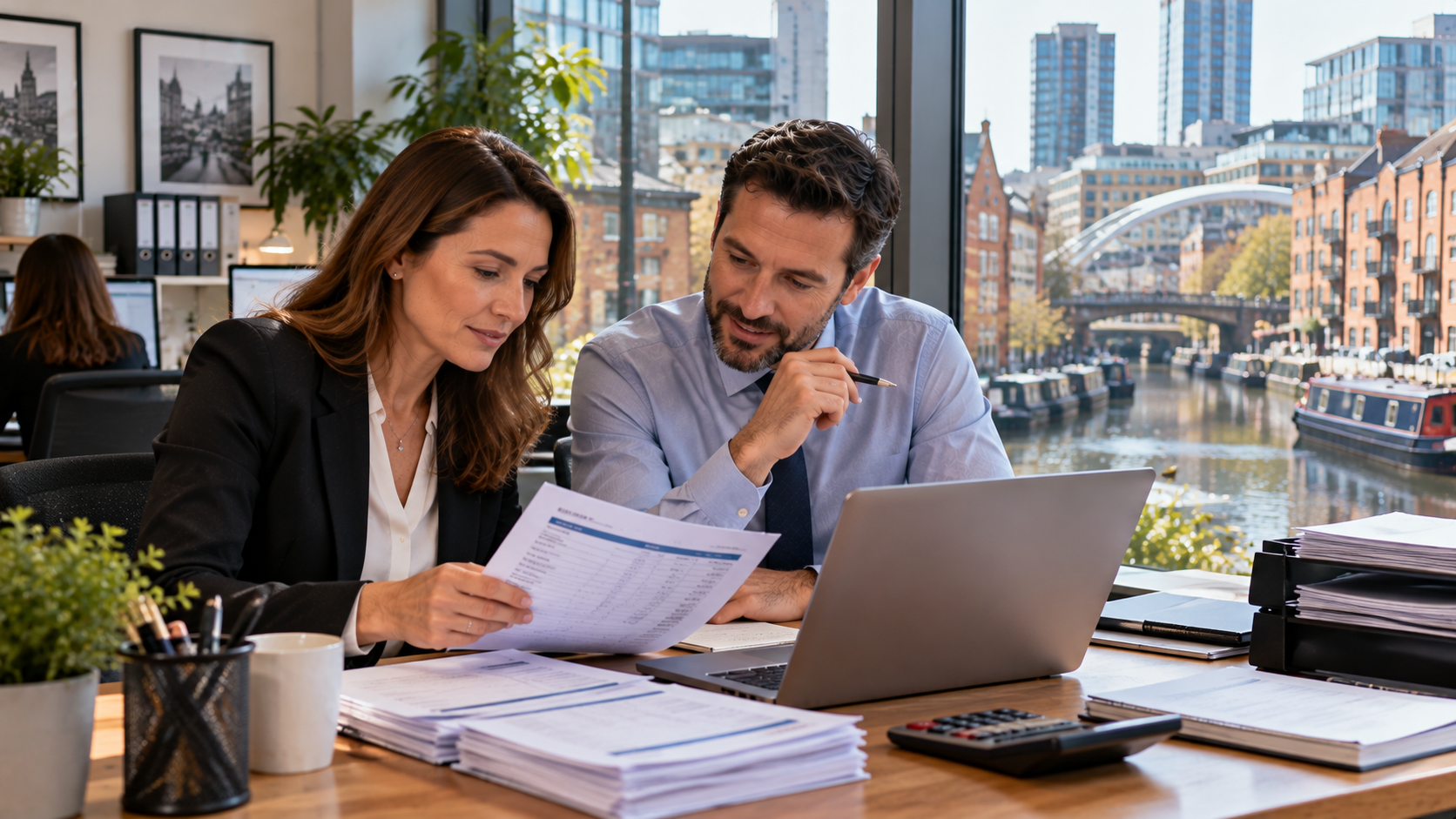 Hands-on tax specialists in Piccadilly checking client payslips