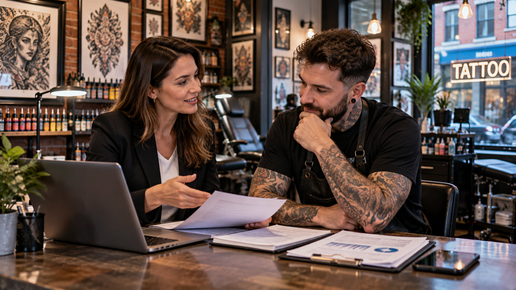 Tax Consultant in Northern Quarter advising a tattoo studio owner