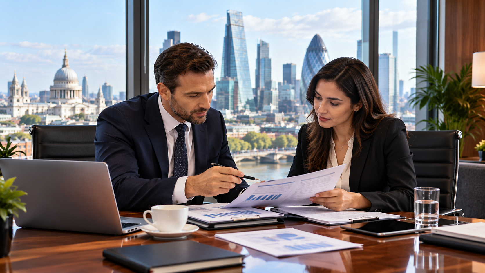 Professional tax consultants in Central London reviewing client accounts
