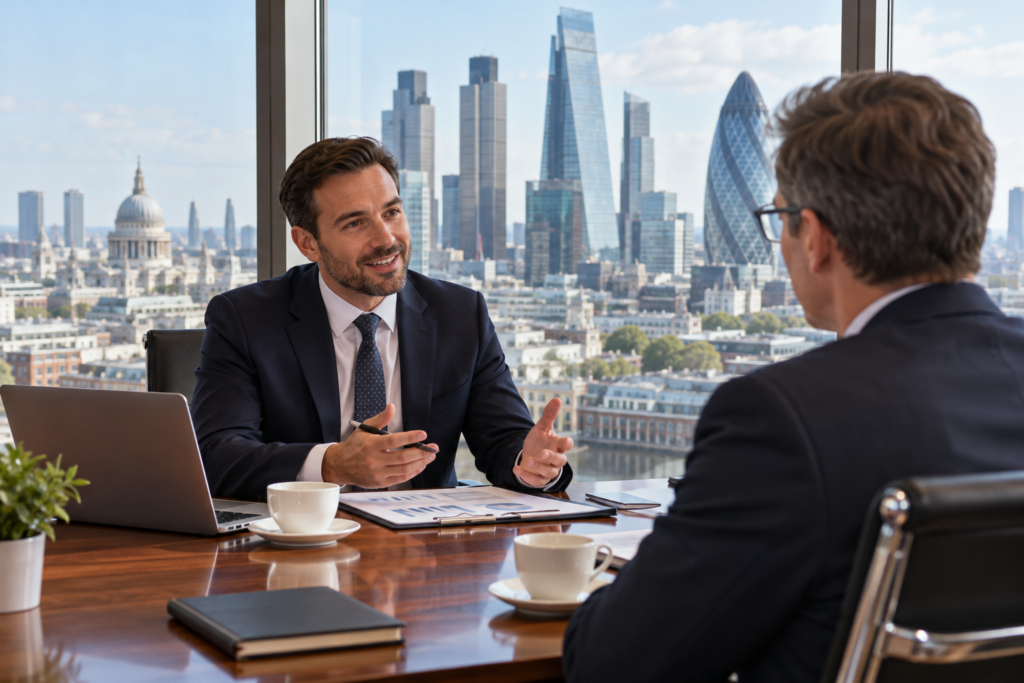 Tax Consultant in Central London UK meeting a business client
