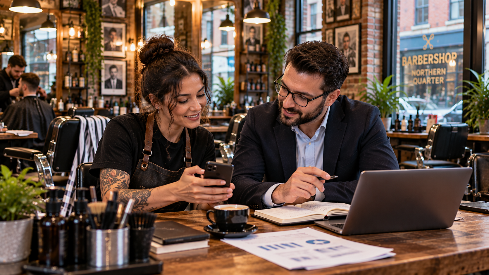 Tax Advisor in Northern Quarter giving simple tax advice to a barber