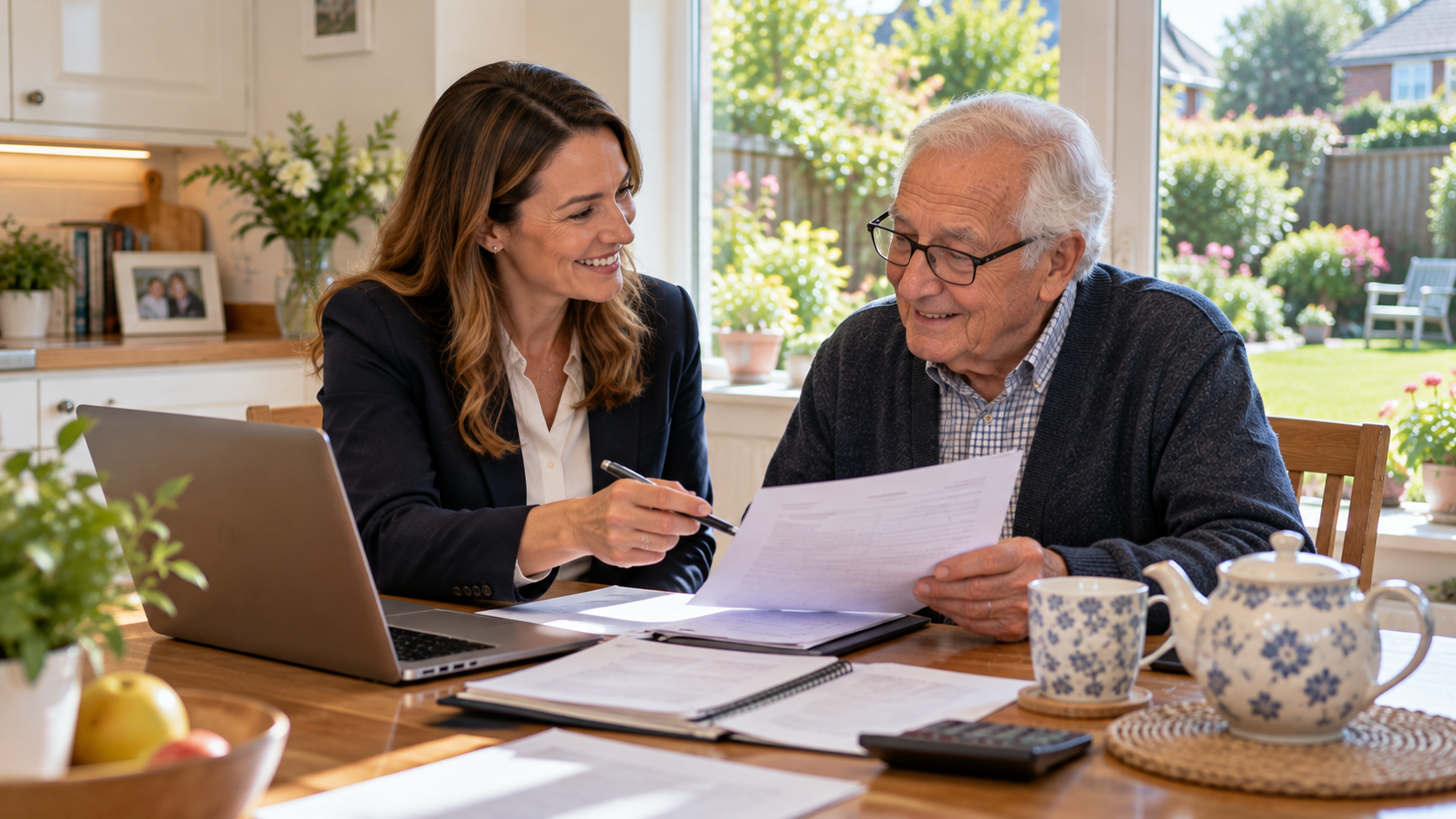 Tax Advisor in Prestwich giving advice during a home visit