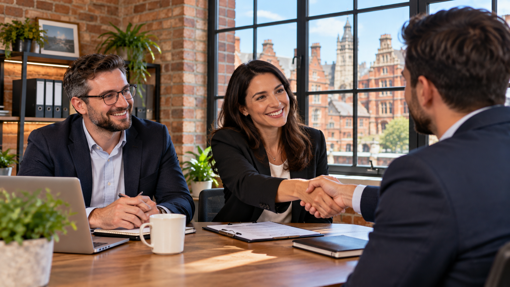 Friendly tax advisors in Angel Meadow meeting a client