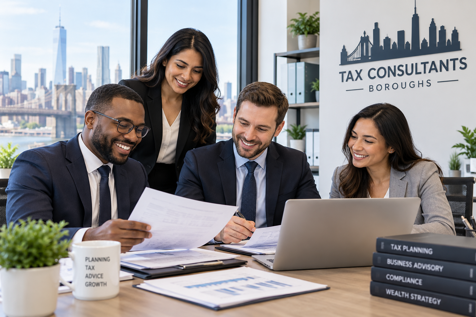 Professional tax consultants in Boroughs reviewing client files