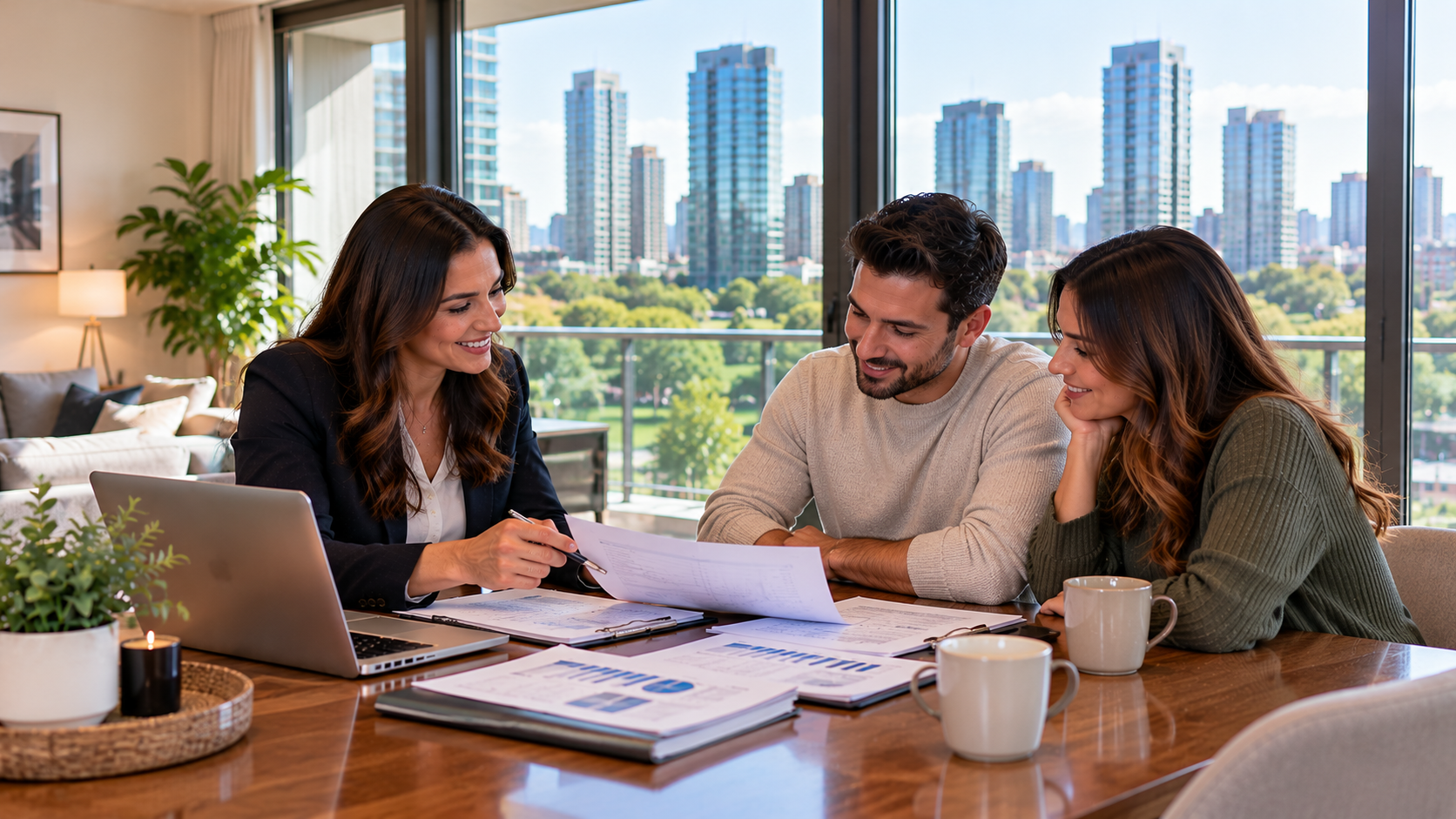 Tax Consultant in Green Quarter advising a young couple at home