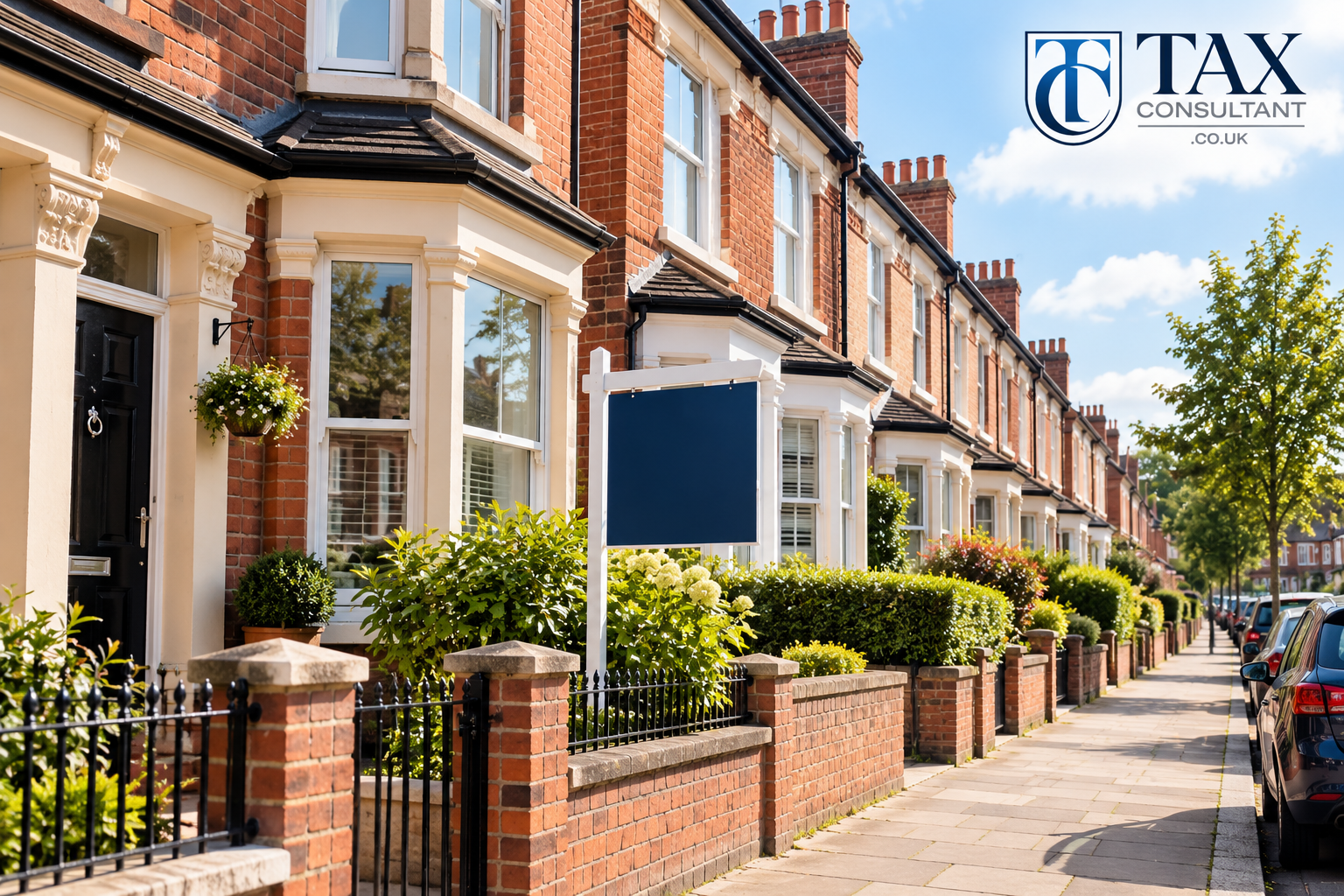 Row of UK rental properties on a residential street